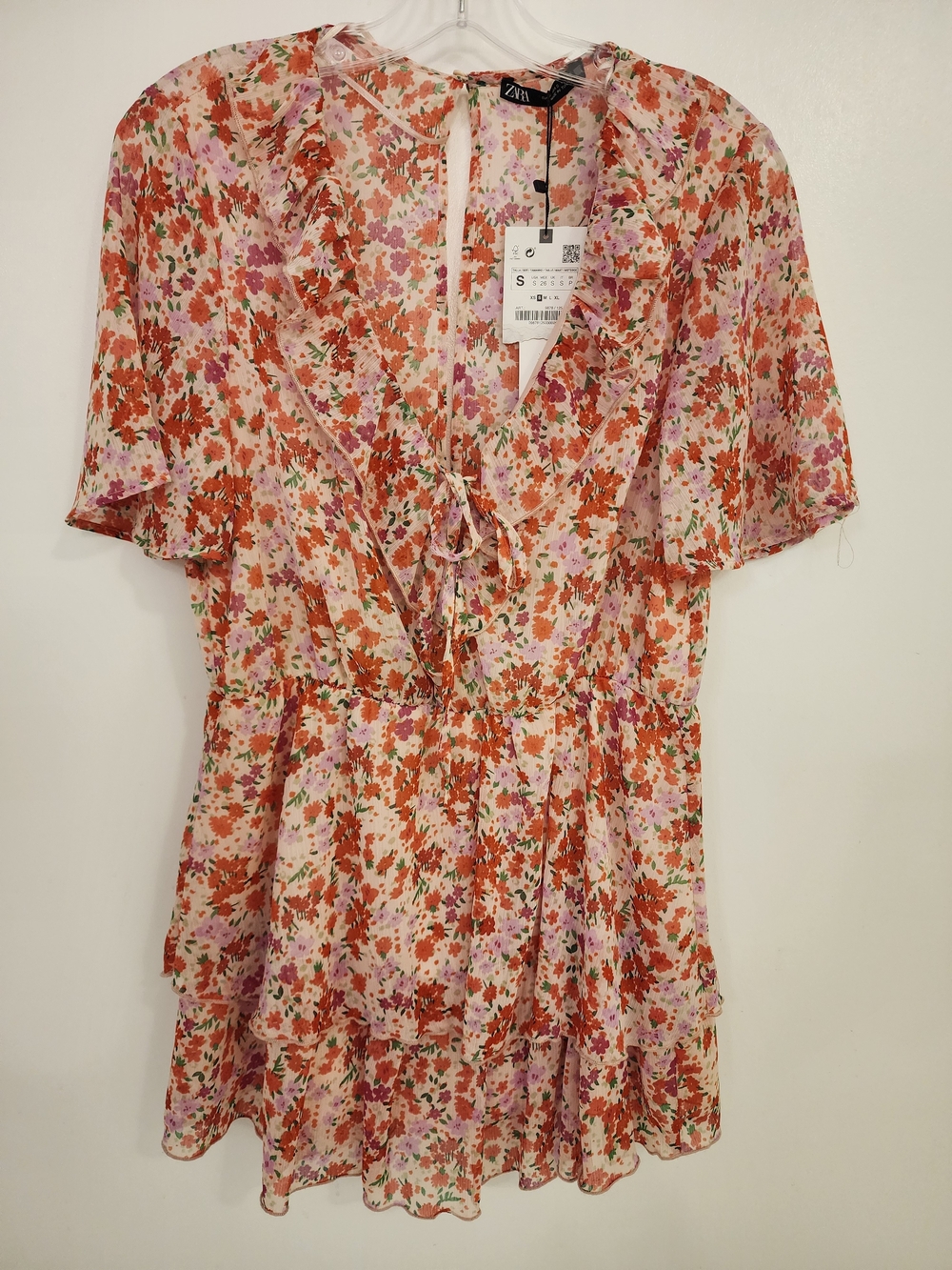 Zara Floral Ruffle Mini Romper - Pink & Orange